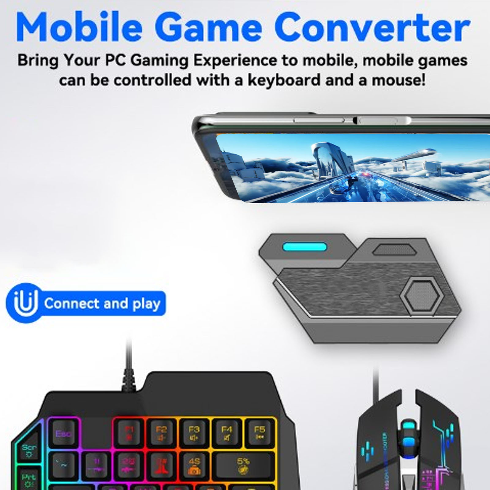 Gaming Keyboard Mouse Combo - Комбинированный пакет для мобильных игр, подключение
