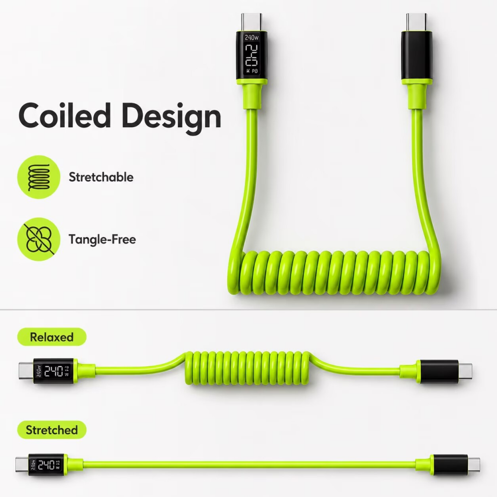 240W USB-C/USB-A кабель для за – обзор и цена Coiled Usb Cable